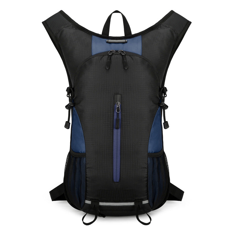 Black and Dark Blue Patchwork Style Lightweight Outdoor Cycling Backpack - Durable and Water-Resistant Oxford Fabric, Large Capacity Sports Hiking Bag