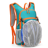 Lake Blue and Orange Patchwork Style Lightweight Outdoor Cycling Backpack - Durable and Water-Resistant Oxford Fabric, Large Capacity Sports Hiking Bag, Unisex Design - 45-Degree Angle