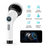 Black and white 9-in-1 Cordless Electric Cleaning Brush with Rechargeable Battery and Extendable Handle, Multi-Function Scrubber for Kitchen, Bathroom, and Home Cleaning - Front View