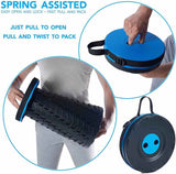 Rainbow Color Stitching Blue Portable Outdoor Telescopic Folding Stool with 100 Weight-Bearing Buckles, Lightweight and Compact Design, Perfect for Fishing, Camping, and Travel - Front View