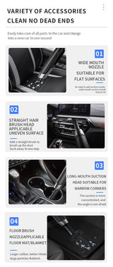 Black Wireless Handheld Car Vacuum Cleaner - 8000Pa Suction, USB Rechargeable, Wet & Dry Use, Lightweight with Washable Filter, 40-Minute Runtime, Multi-Functional Brush Attachments - Low Angle