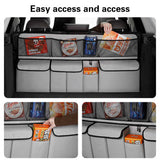 Black Car Trunk Storage Bag - Large Capacity Oxford Cloth Multi-Purpose Hanging Organizer with Mesh Pockets and Backseat Storage - Front View