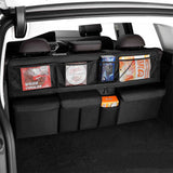 Black Car Trunk Storage Bag - Large Capacity Oxford Cloth Multi-Purpose Hanging Organizer with Mesh Pockets and Backseat Storage - Side View