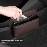Coffee PU Leather Car Storage Organizer with Dual Charging Holes and Inner Mesh Pocket, Multi-functional Door Handle Hanging Bag for Phones and Accessories, Lightweight and Durable - Top-Down View