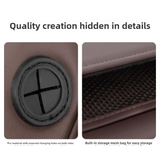 Brown PU Leather Car Storage Organizer with Dual Charging Holes and Inner Mesh Pocket, Multi-functional Door Handle Hanging Bag for Phones and Accessories, Lightweight and Durable - Top-Down View