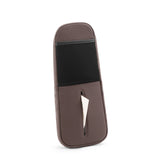 Coffee Multifunctional Car Seat Side Organizer with PU Leather Tissue Holder and Mesh Pocket - Compact Storage Bag for Phones and Accessories(Mobile phones and tissues are filming props, not included) - Front View