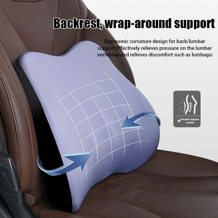 Black Memory Foam Car Seat Neck and Lumbar Support Set ??Ergonomic Cushion for Office, Home, and Driving