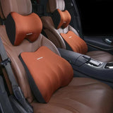 Coffee Memory Foam Car Seat Neck and Lumbar Support Set - Ergonomic Cushion for Office, Home, and Driving - Front View