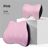 Pink Memory Foam Car Seat Neck and Lumbar Support Set - Ergonomic Cushion for Office, Home, and Driving
