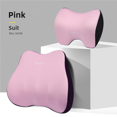 Pink Memory Foam Car Seat Neck and Lumbar Support Set - Ergonomic Cushion for Office, Home, and Driving