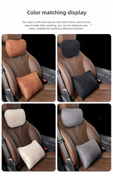 Off-White Luxury Eco-Friendly Suede Car Headrest and Lumbar Cushion Set - Ergonomic Support, All-Season Comfort, Adjustable Straps, and Durable Design for Cars, Office, and Home Use - Front View