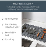 Light Gray Oval Shaped Engraved Inner Frame Foldable Diatomaceous Earth Drying Mat - Super Absorbent, Fast-Drying, Non-Slip Kitchen Countertop Mat - 45-Degree Angle