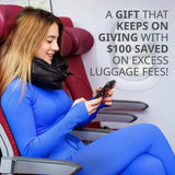Grey Suede Portable Refillable Travel Neck Pillow with Storage Bag -Lightweight and Compact for Airplane, Car, and Train - Multi-Purpose Travel Organizer - Top-Down View