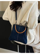 Dark Blue Handmade Denim Patchwork Small Crossbody Bag - Women's Shoulder & Handbag with Vintage Style