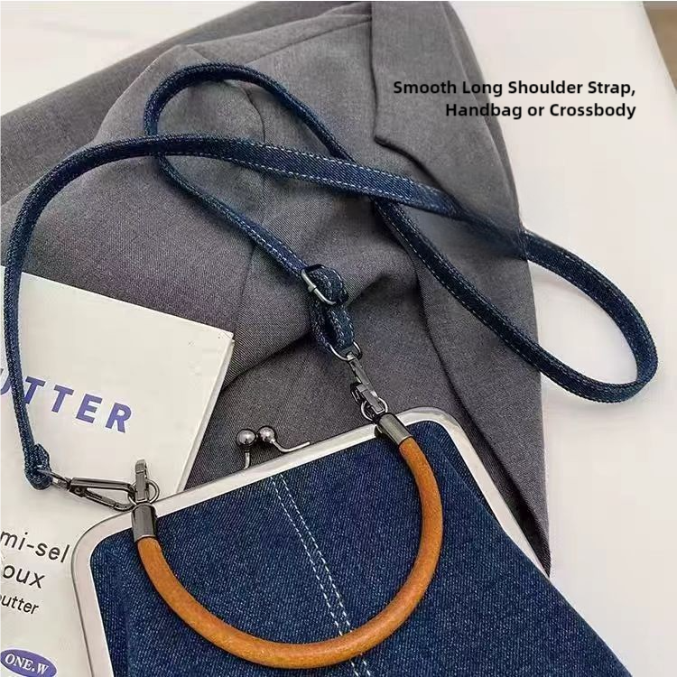 Dark Blue Handmade Denim Patchwork Small Crossbody Bag - Women's Shoulder & Handbag with Vintage Style