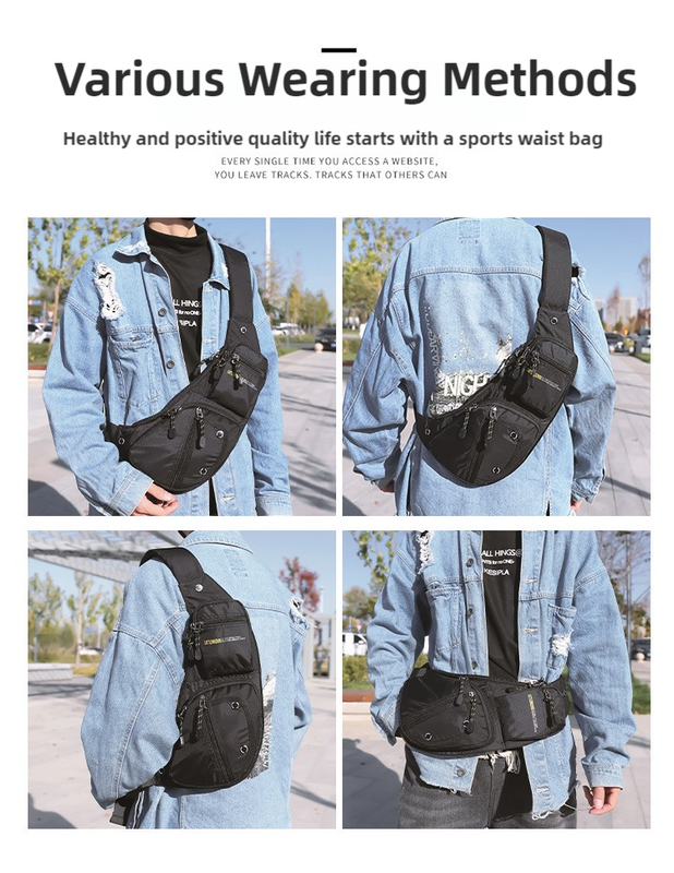 Black And Green Men's Vintage Chest Bag - Multi-functional Waterproof Crossbody Sling Bag for Outdoor Sports