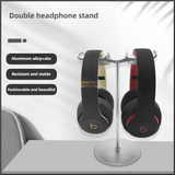 Silver Dual Headphone Stand - Creative Double Hook Aluminum Alloy Display Holder - Front View