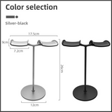 Silver Dual Headphone Stand - Creative Double Hook Aluminum Alloy Display Holder - Rear View