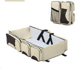 Beige-Brown Patchwork Multifunctional Foldable Baby Crib Mommy Bag | Large Capacity Diaper Bag | Portable Shoulder and Handheld Baby Essentials Bag - Front View