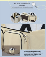 Beige-Brown Patchwork Multifunctional Foldable Baby Crib Mommy Bag | Large Capacity Diaper Bag | Portable Shoulder and Handheld Baby Essentials Bag - Front View