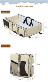Beige-Brown Patchwork Multifunctional Foldable Baby Crib Mommy Bag | Large Capacity Diaper Bag | Portable Shoulder and Handheld Baby Essentials Bag - 45-Degree Angle