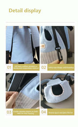 Size S Blue-Gray Patchwork Pet Backpack Dog Carrier Cat Travel Bag - Breathable, Portable & Hands-Free Four-Leg Design - 45-Degree Angle