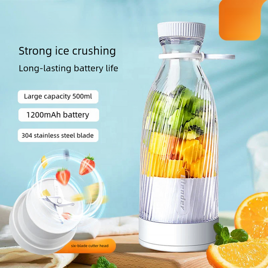 White Portable Rechargeable Blender Bottle, 500ml, USB Charging, 1200mAh, with 304 Stainless Steel Blade ??For Smoothies and Juices On-The-Go