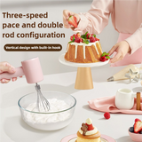 Pink Portable Electric Egg Beater with 3-Speed Adjustment, Dual Whisks, and Type-C Charging - Side View