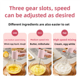 Pink Portable Electric Egg Beater with 3-Speed Adjustment, Dual Whisks, and Type-C Charging - Top-Down View