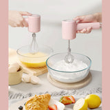 Pink Portable Electric Egg Beater with 3-Speed Adjustment, Dual Whisks, and Type-C Charging - 45-Degree Angle