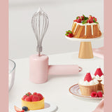 Pink Portable Electric Egg Beater with 3-Speed Adjustment, Dual Whisks, and Type-C Charging - Rear View