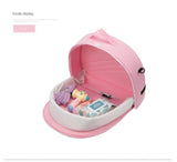 Blue Portable Multi-Purpose Baby Bed and Diaper Backpack – Lightweight, Waterproof, Canvas + Polyester Material, Travel Essential for Moms(With mosquito net and small toys) - 45-Degree Angle