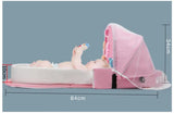 Pink Portable Multi-Purpose Baby Bed and Diaper Backpack - Lightweight, Waterproof, Canvas + Polyester Material, Travel Essential for Moms(With mosquito net and small toys) - Rear View