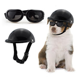 Size L Black Pet Helmet & Goggles Set - Adjustable Safety Gear for Dogs, UV Protection, Durable ABS Material, Stylish Outdoor Accessory - Front View