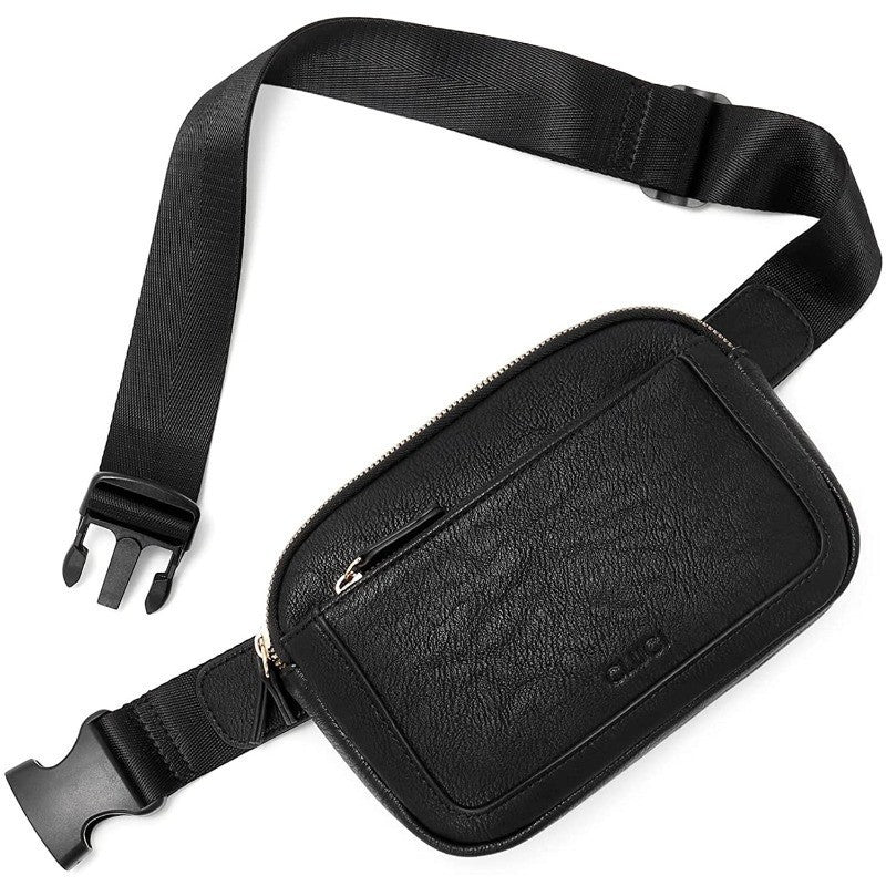 Black Adjustable Waterproof PU Leather Waist Bag – Stylish Crossbody Belt Bag for Men & Women