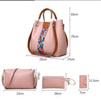 Pink Elegant 4-Piece Women’s Handbag Set – Stylish PU Leather Tote, Shoulder Bag, Clutch, and Wallet for Every Occasion