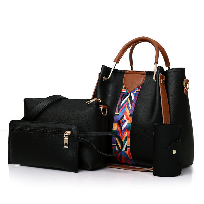 Black Elegant 4-Piece Women's Handbag Set - Stylish PU Leather Tote, Shoulder Bag, Clutch, and Wallet for Every Occasion