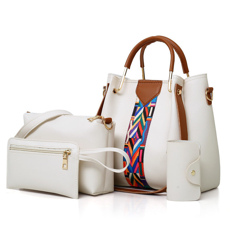 Off-White Elegant 4-Piece Women's Handbag Set - Stylish PU Leather Tote, Shoulder Bag, Clutch, and Wallet for Every Occasion
