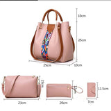 Off-White Elegant 4-Piece Women's Handbag Set - Stylish PU Leather Tote, Shoulder Bag, Clutch, and Wallet for Every Occasion - Front View