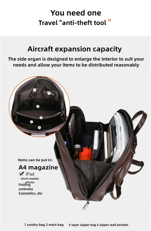 Black Stylish Women's PU Leather Backpack ??Spacious, Anti-Theft, Multi-Pocket Travel Bag for School or Work