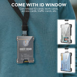 1 Pcs Blue Premium RFID Blocking Aluminum Alloy ID Badge Holder with Transparent Card Slot & Money Clip - Front View
