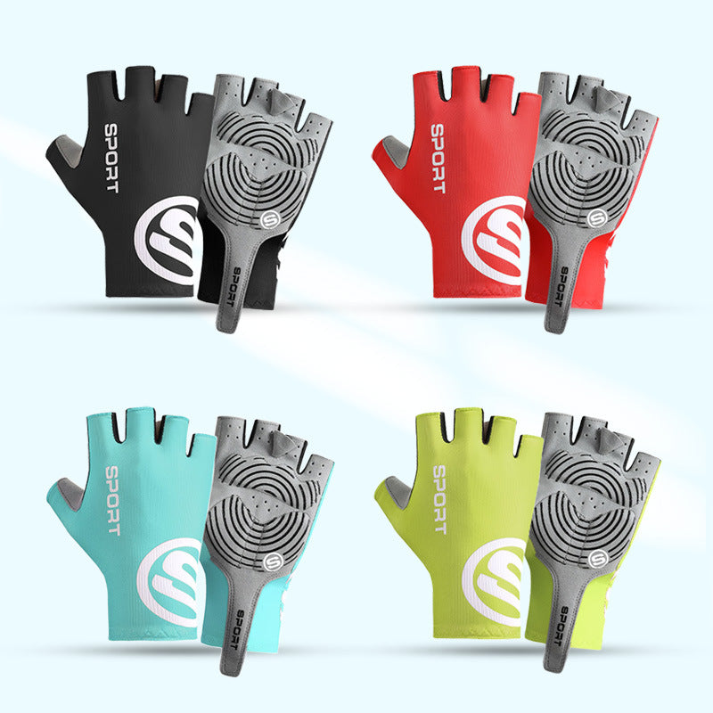 Size M Blue Breathable Half-Finger Cycling Gloves - Anti-Slip, Shockproof, and Durable for Men & Women