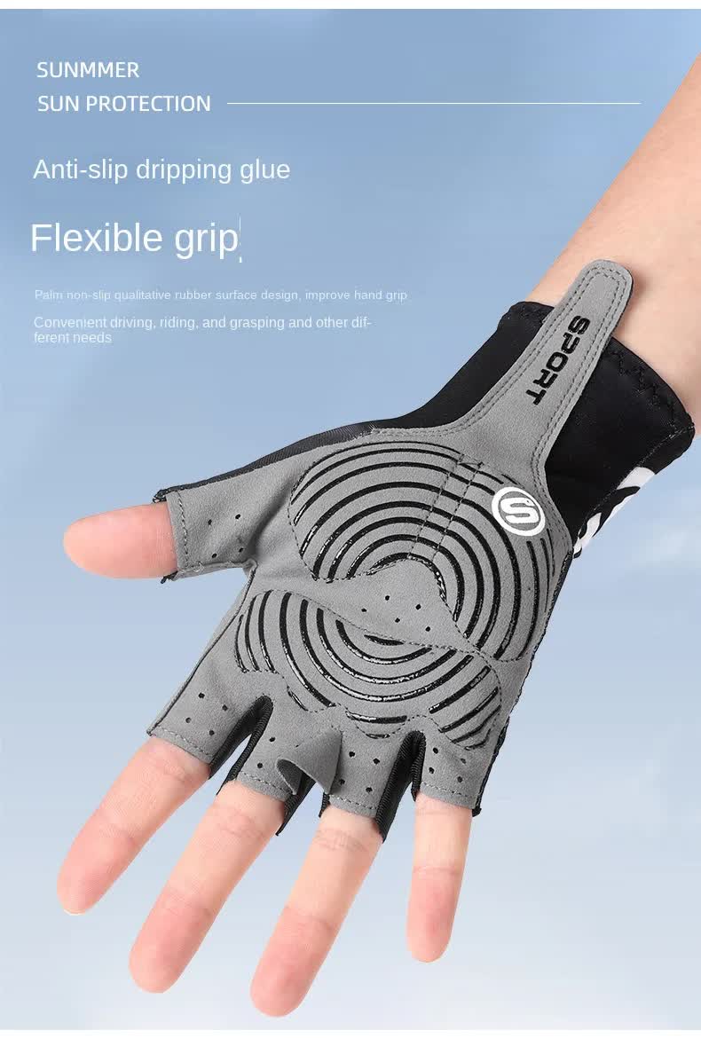 Size M Blue Breathable Half-Finger Cycling Gloves - Anti-Slip, Shockproof, and Durable for Men & Women