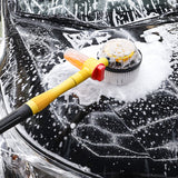 Yellow and Black Rotating Car Washing Brush with Foam Sprayer, High-Pressure Cleaning Tool, 5m Hose Kit for Convenient Vehicle Cleaning - Front View