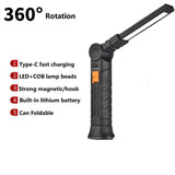 2 Pcs Brown 360° Rotating COB LED Magnetic Work Light - Multi-Mode Rechargeable Flashlight for Automotive Repair & Emergency Lighting - Side View