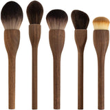 Three-color Flame Large Powder Brush Walnut Wood Makeup Brush Set - Powder, Blush, and Contour Brushes with Soft Fiber Bristles - Front View