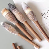 Three-color Flame Large Powder Brush Walnut Wood Makeup Brush Set - Powder, Blush, and Contour Brushes with Soft Fiber Bristles - Side View