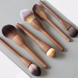 Three-color Flame Large Powder Brush Walnut Wood Makeup Brush Set - Powder, Blush, and Contour Brushes with Soft Fiber Bristles - 45-Degree Angle
