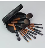 Style A 12-Piece Mini Portable Makeup Brush Set - Fiber Bristle Beauty Tool Set(With storage bag) - Front View