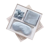 Light Blue Luxury Faux Silk Sleep Gift Set - 4-Piece Eye Mask, Pillowcase & Scrunchies for Relaxation & Comfort